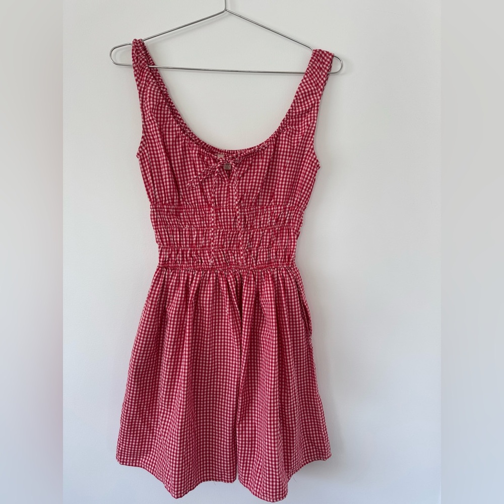 Red Gingham Sleeveless mini Dress